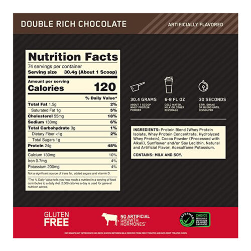 Información Nutricional Gold Standard Chocolate 5 libras